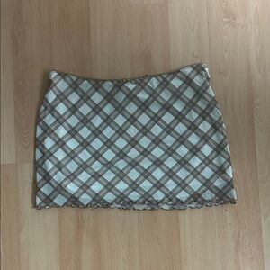 Divided Tan and White Plaid Mini Skirt